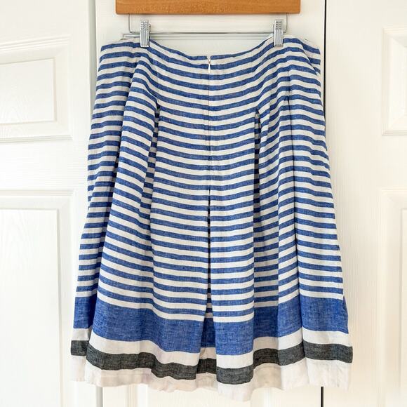 Talbots Blue White Striped Linen A-Line Midi Skirt Size 16 Cotton Lined EUC - Picture 4 of 6